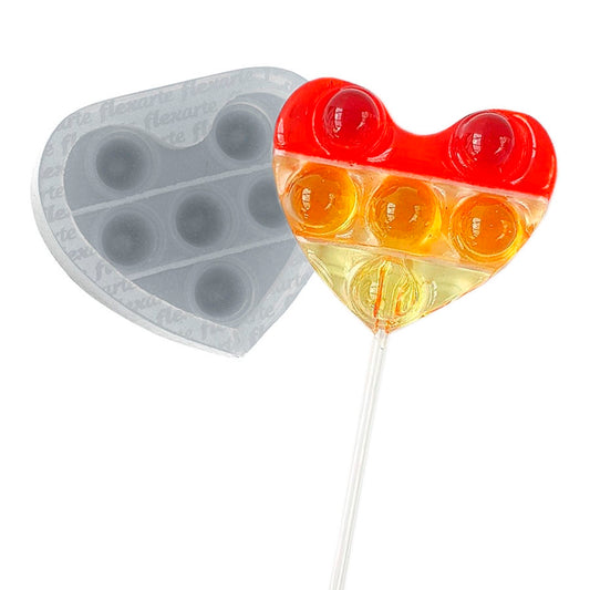 Molde de  Silicone 688 - Pirulito Fidget 6,5cm Coração