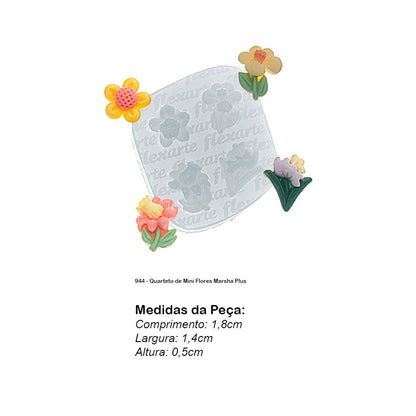 Molde de  Silicone 944 - Quarteto de Mini Flores Marsha Plus