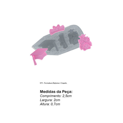 Molde de  Silicone 571 - Formatura Diploma + Capelo