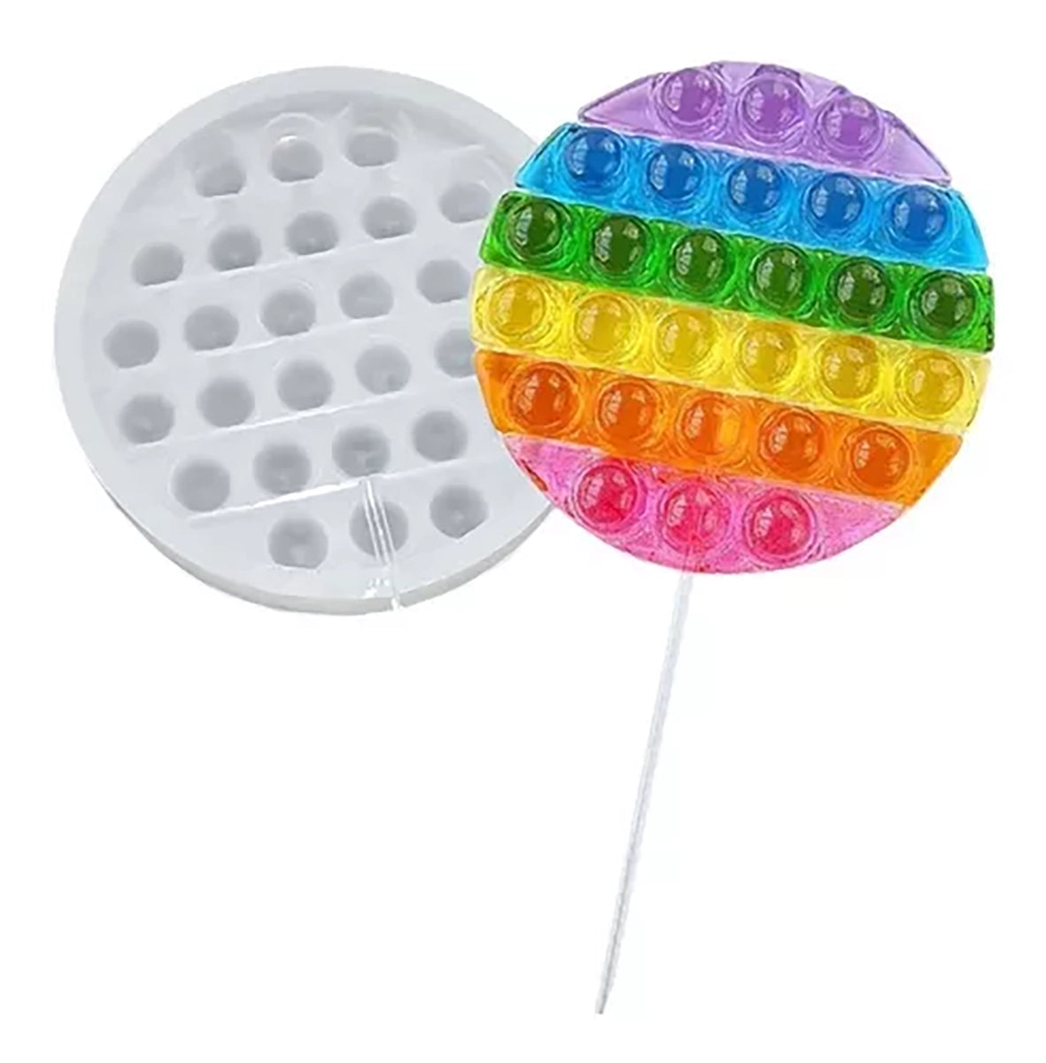 Molde Pirulito Fidget Pop It 12cm + 2 Isomalt 150gr + Brinde