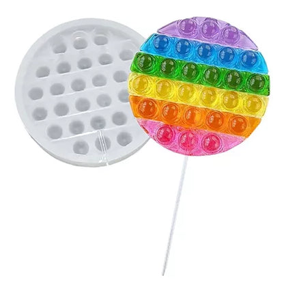 Molde Pirulito Fidget Pop It 12cm + 2 Isomalt 150gr + Brinde
