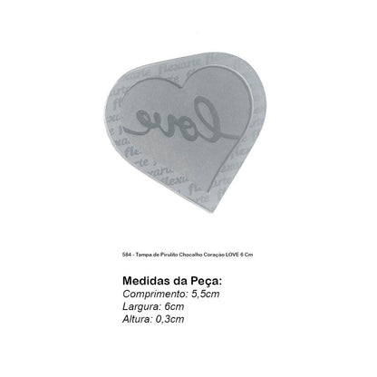 Molde de  Silicone 584 - Tampa de Pirulito Chocalho Coração LOVE 6 Cm