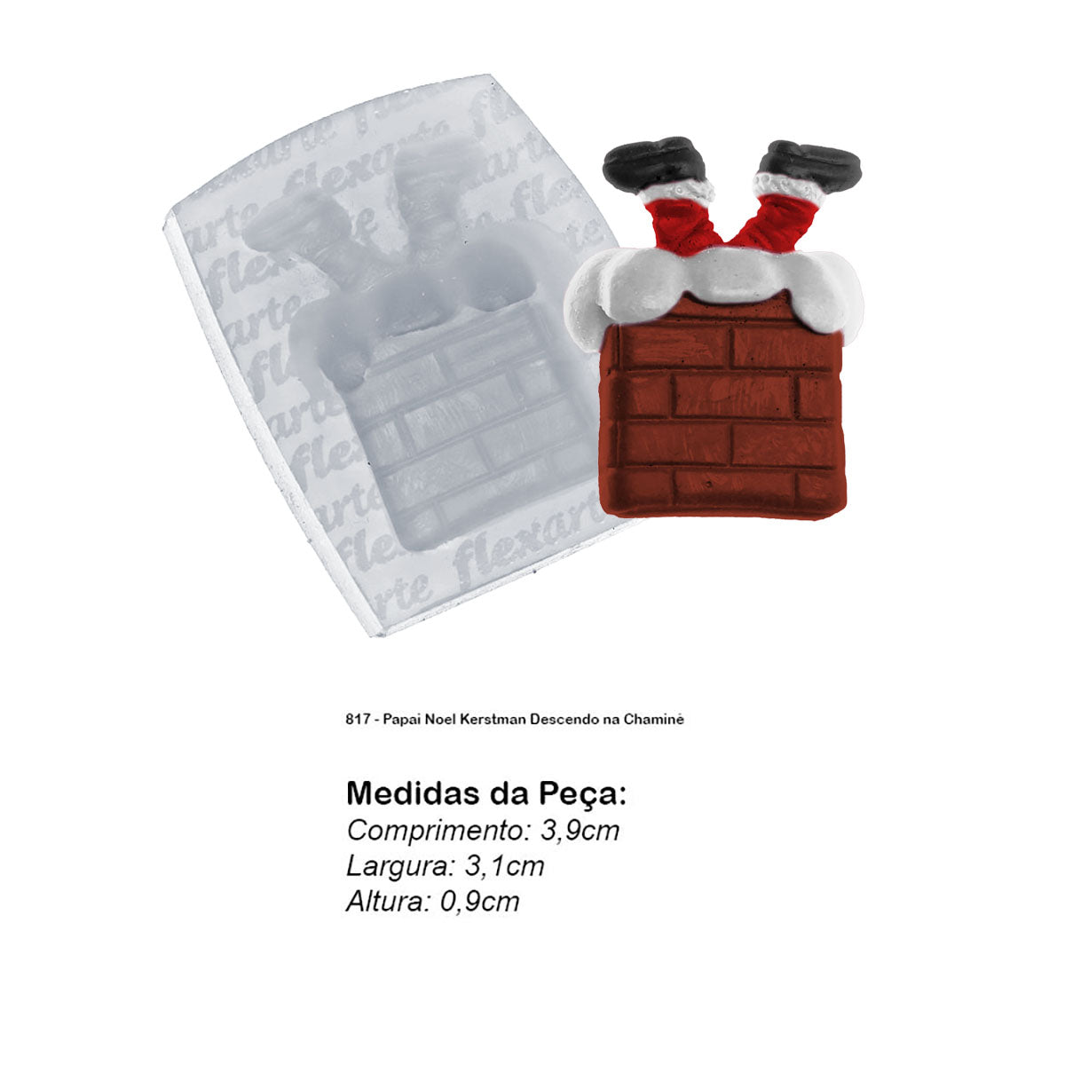 Molde de  Silicone 817 - Papai Noel Kerstman Descendo na Chaminé