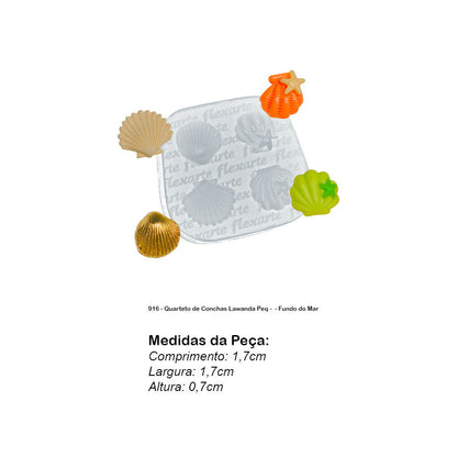 Molde de  Silicone 916 - Quarteto de Conchas Lawanda Peq -  - Fundo do Mar
