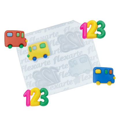 Molde de  Silicone 967 - Kit Professor 4 - Ônibus Escolar + Números 123