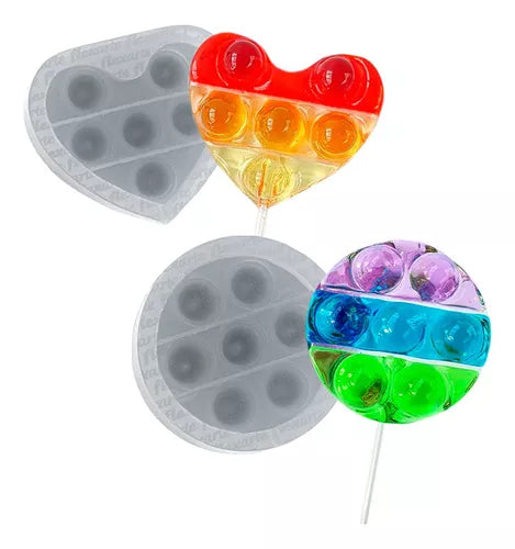 Kit C 2 Pirulitos Fidget Redondo + Coração