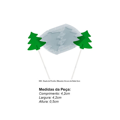 Molde de  Silicone 906 - Dupla de Pirulito / Mexedor Árvore de Natal 4cm