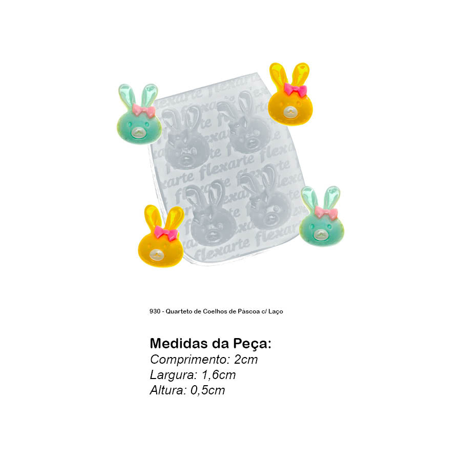Molde de  Silicone 930 - Quarteto de Coelhos de Páscoa c/ Laço