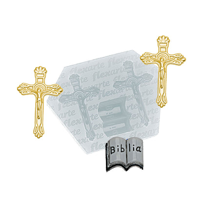 Molde de  Silicone 948 - Par de Cruzes Médias + Bíblia