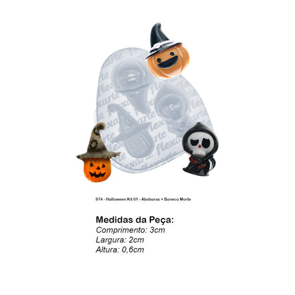 Molde de  Silicone 974 - Halloween Kit 01 - Abóboras + Boneco Morte