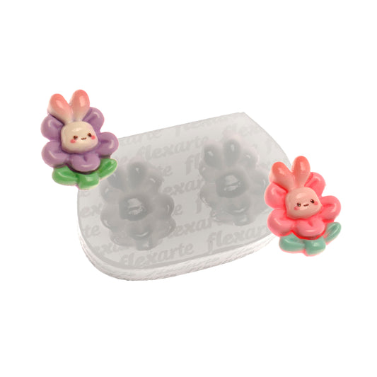 Molde de Silicone 1037 - Flor com Coelho de Páscoa - 2,5cm