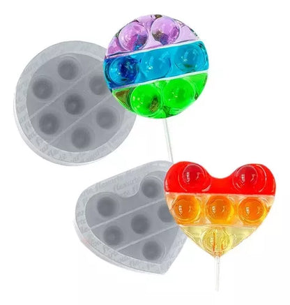Kit C 2 Moldes De Pirulitos Fidget Pop It Redondo + Coração