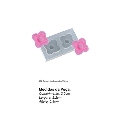 Molde de  Silicone 518 - Par de Joias Quadrada c/ Pérola