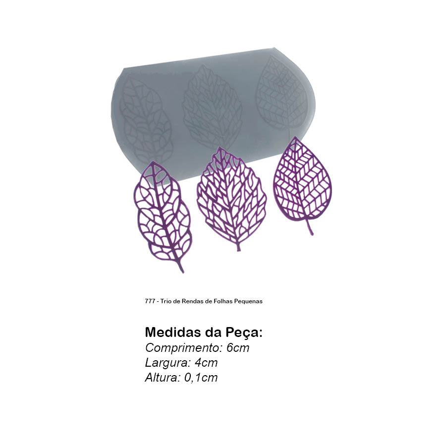 Molde de  Silicone 777 - Trio de Rendas de Folhas Pequenas