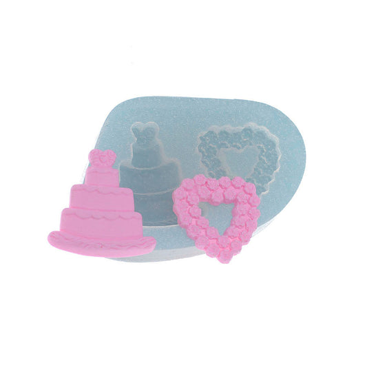 Molde de  Silicone 439 - Bolinho + Coração de Flores