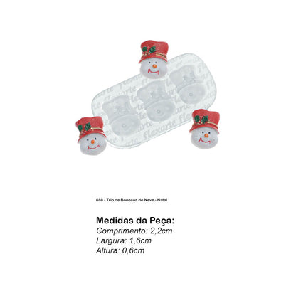 Molde de  Silicone 888 - Trio de Bonecos de Neve - Natal