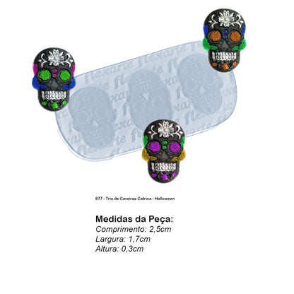 Molde de  Silicone 877 - Trio de Caveiras Catrina - Halloween