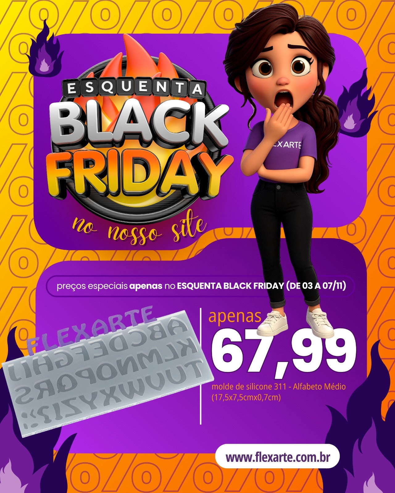 Molde de  Silicone 311 - Alfabeto Médio - BLACK FRIDAY