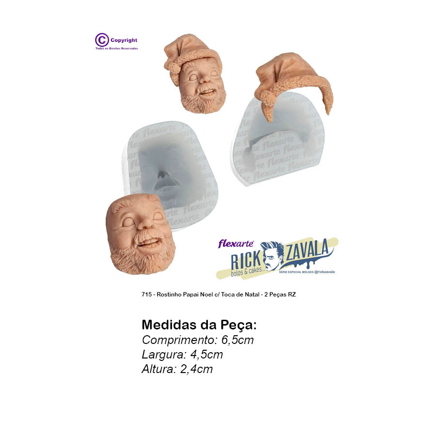 Molde de  Silicone 715 - Rostinho Papai Noel c/ Toca de Natal - 2 Peças RZ