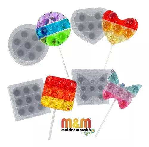 Kit 4 Pirulitos Fidget Redn Coraç Quadr Borbo
