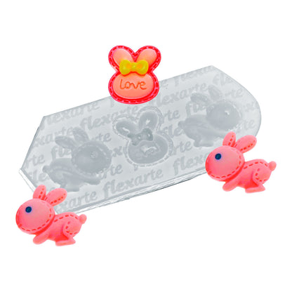 Molde de  Silicone 924 - Dupla de Coelhos de Páscoa + Orelha de Coelho