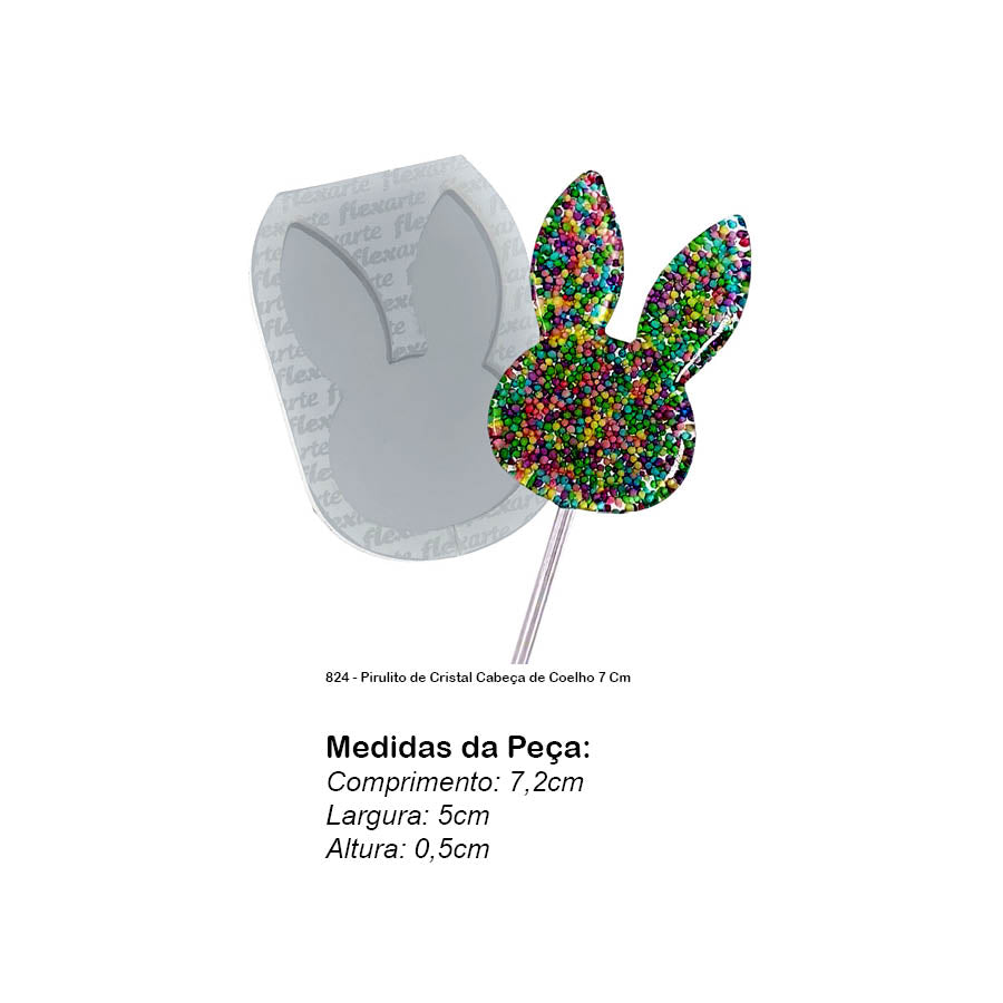 Molde de  Silicone 824 - Pirulito de Cristal Cabeça de Coelho 7 Cm