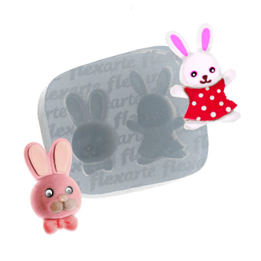 Molde de  Silicone 735 - Coelhinha + Cabecinha de Coelho de Gravata