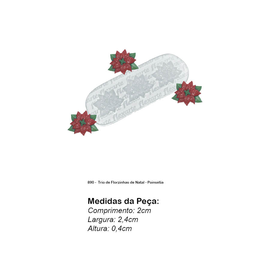 Molde de  Silicone 890 -  Trio de Florzinhas de Natal - Poinsétia