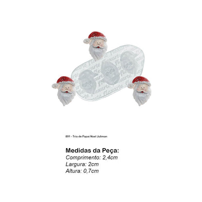 Molde de  Silicone 891 - Trio de Papai Noel Juliman