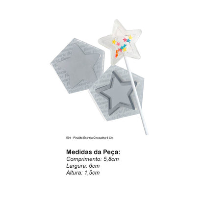 Molde de  Silicone 504 - Pirulito Estrela Chocalho 6 Cm