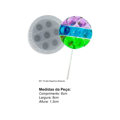 Molde de  Silicone 687 - Pirulito Fidget 6cm Redondo