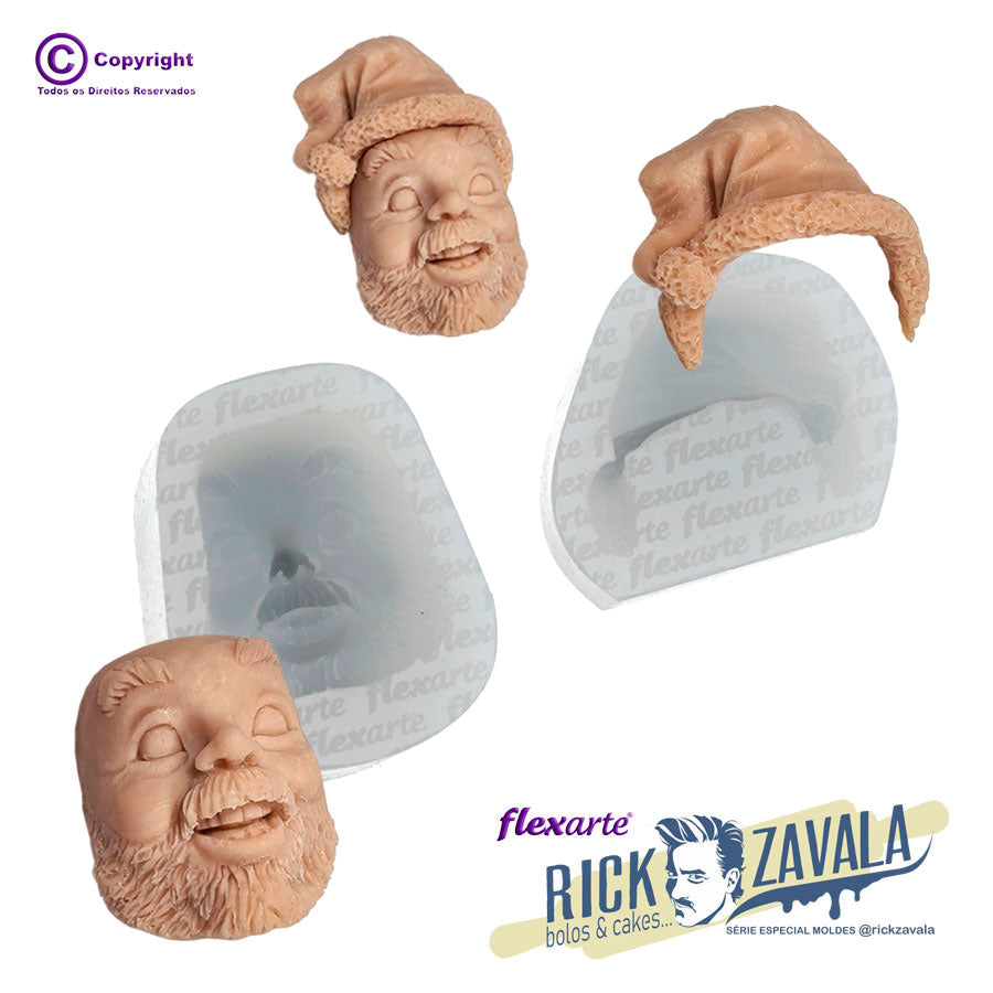 Molde de  Silicone 715 - Rostinho Papai Noel c/ Toca de Natal - 2 Peças RZ