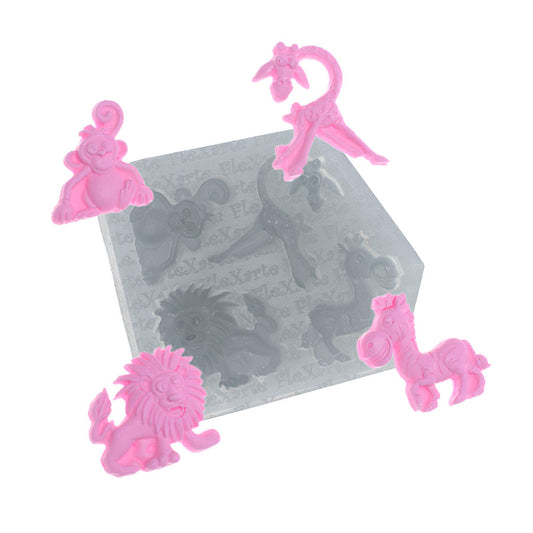 Molde de  Silicone 393 - Safari Girafa + Zebra + Leão + Macaco