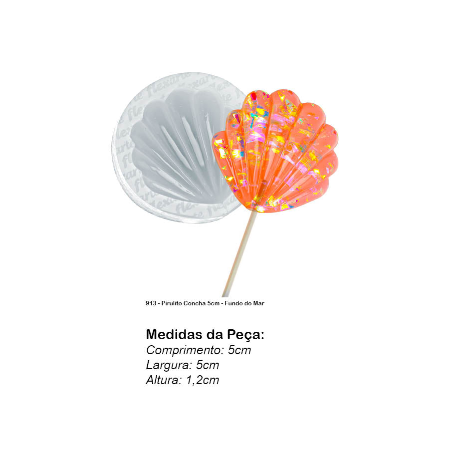 Molde de  Silicone 913 - Pirulito Concha 5cm - Fundo do Mar