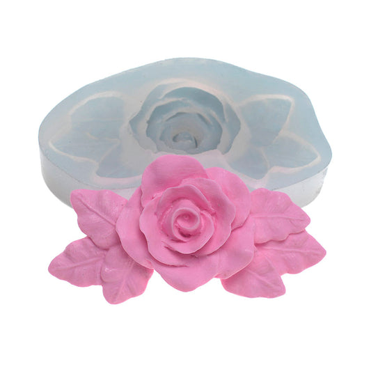Molde de  Silicone 390 - Rosa Grande c/ Folhas