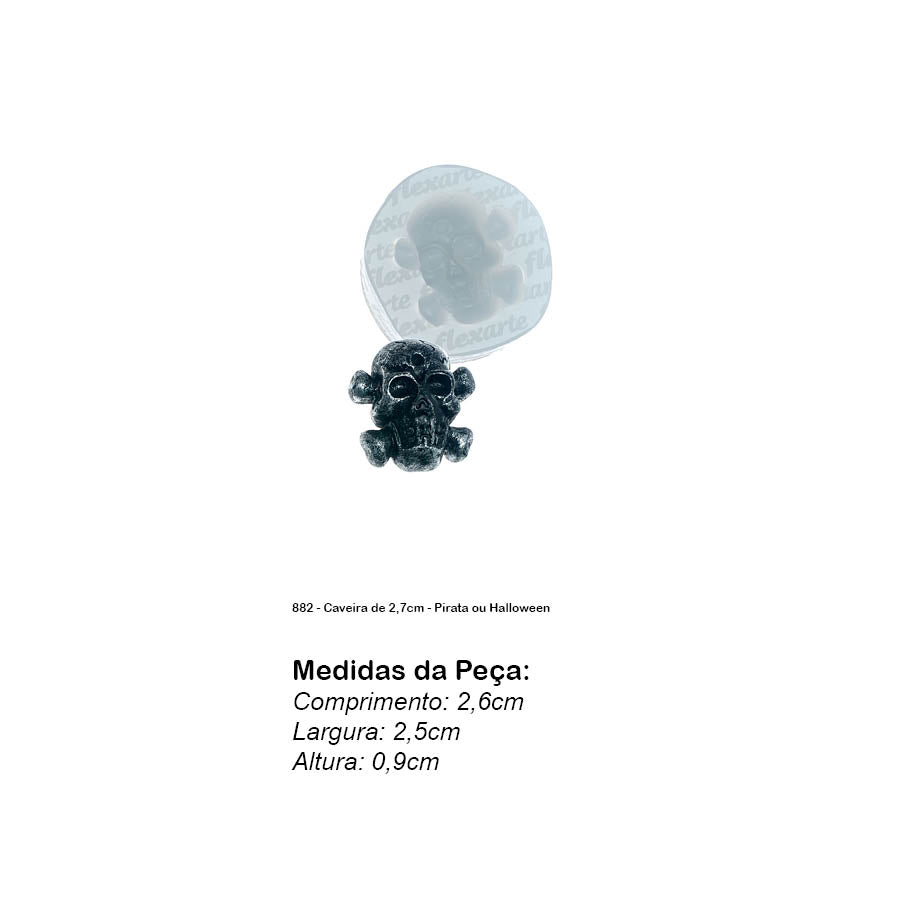 Molde de  Silicone 882 - Caveira de 2,7cm - Pirata ou Halloween