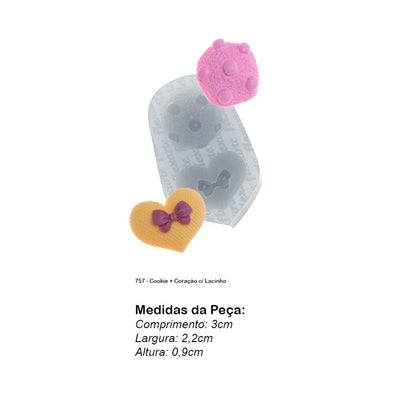 Molde de  Silicone 757 - Cookie + Coração c/ Lacinho