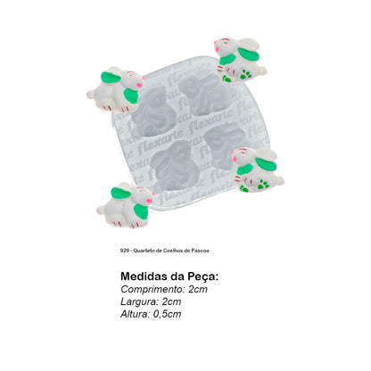 Molde de  Silicone 929 - Quarteto de Coelhos de Páscoa