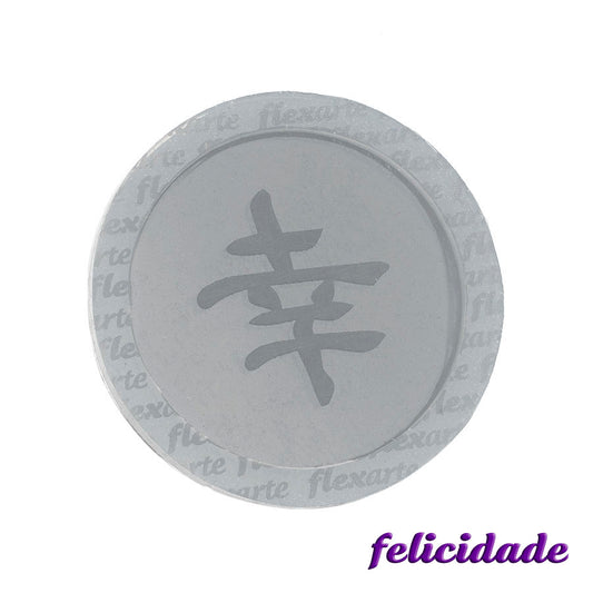 Molde de  Silicone 598 - Tampa de P -  Chocalho Redondo - Simb -  Japonês FELICIDADE 6 Cm