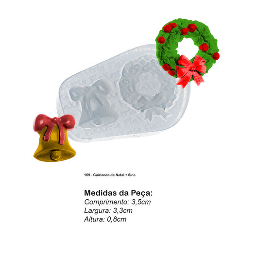 Molde de  Silicone 169 - Guirlanda de Natal + Sino  Flexarte