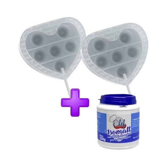 Kit 2 Moldes Pirulitos Fidget Pop It Coração + Isomalt 150gr