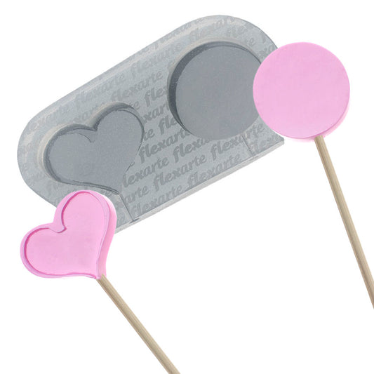 Molde de  Silicone 551 - Pirulitos Peq -  35mm Redondo + Coração
