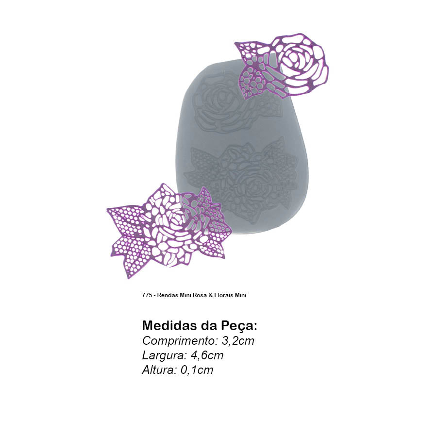 Molde de  Silicone 775 - Rendas Mini Rosa & Florais Mini