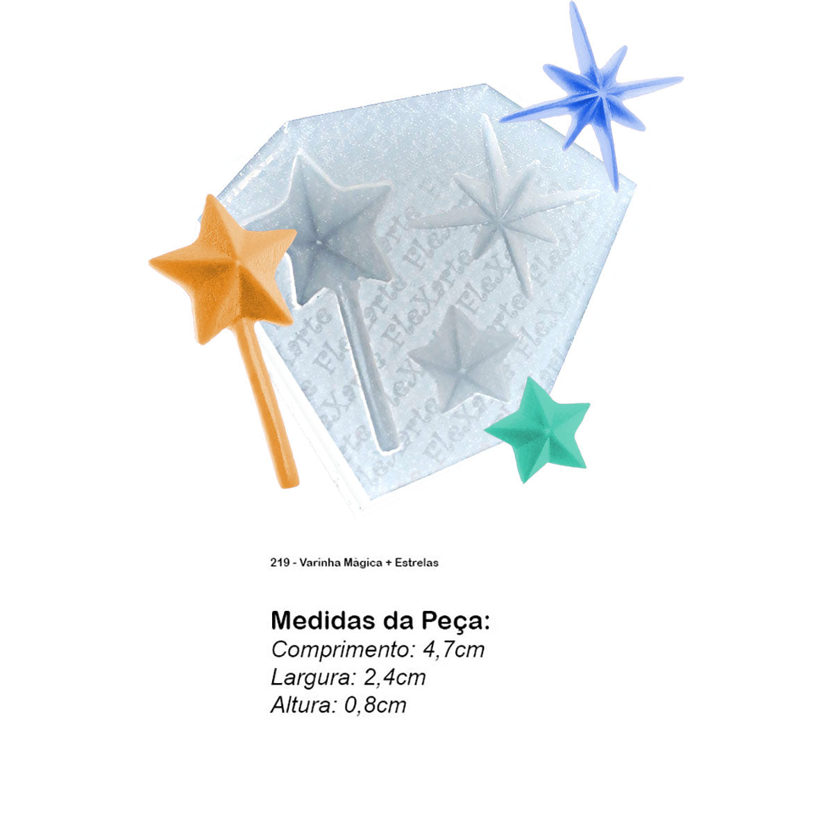 Molde de  Silicone 219 - Varinha Mágica + Estrelas