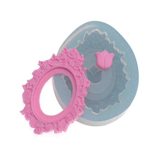 Molde de  Silicone 301 - Moldura Oval + Tulipa