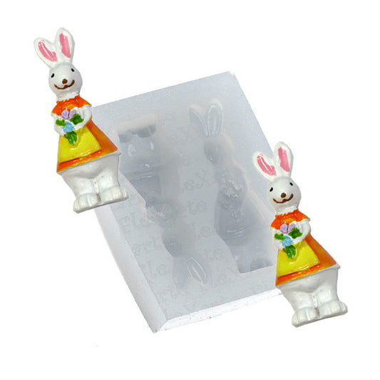 Molde de  Silicone 030 - Dupla de Coelhos c/ Flores