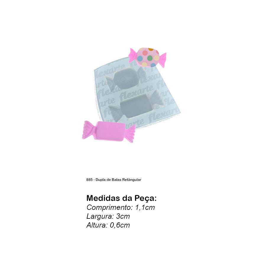 Molde de  Silicone 885 - Dupla de Balas Retângular
