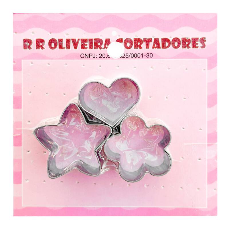 Kit Cortador Petit Four - Coração/Estrela/Flor