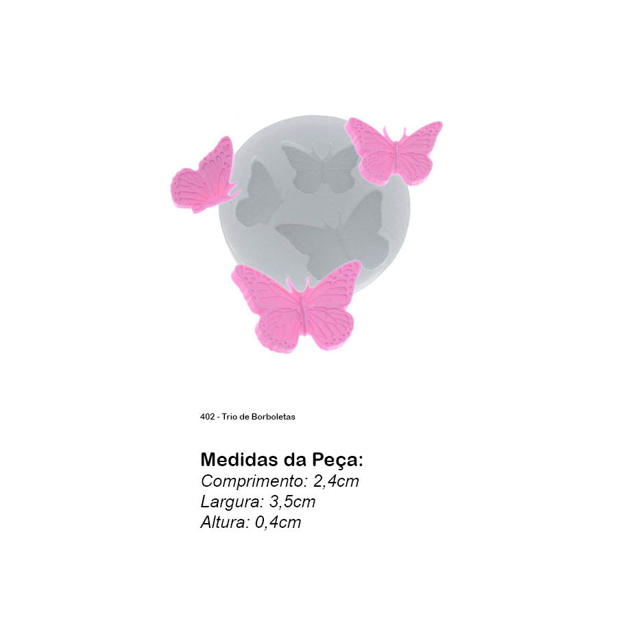 Molde de  Silicone 402 - Trio de Borboletas