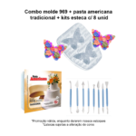 Kit 2 Combo molde 969 + pasta americana tradicional + kits esteca c/ 8 unid